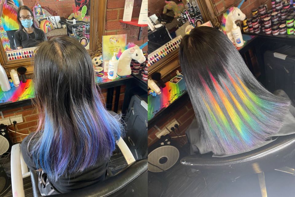 ANCHOR RE before and after hidden rainbow hair tutorial 