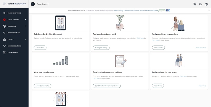salon dashboard with link